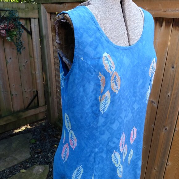 Vintage Hawaiian Dress Sz Medium Blue Tropical Leaf Batik Maxi Long Boho Hippy - Picture 3 of 13